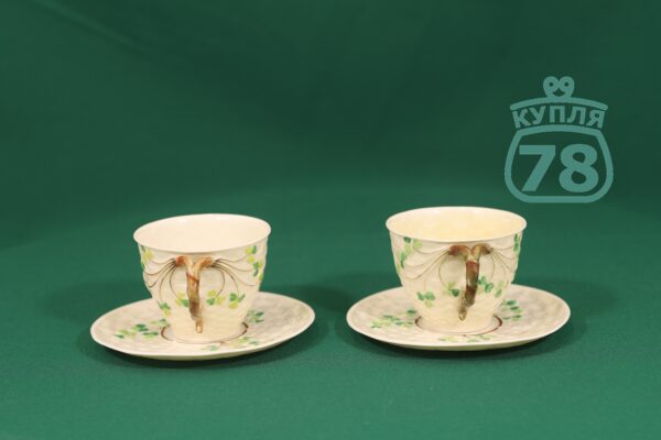 Чайные пары антикварные Shamrock Belleek Ирландия — изображение 2