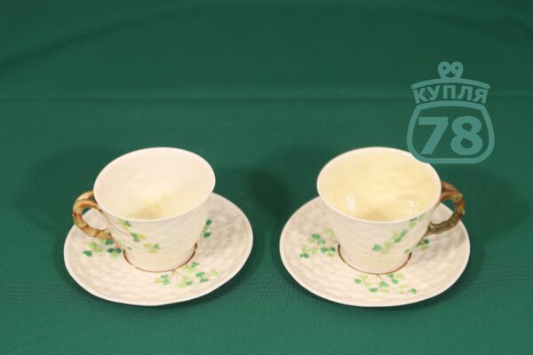 Чайные пары антикварные Shamrock Belleek Ирландия — изображение 3