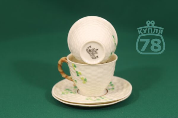 Чайные пары антикварные Shamrock Belleek Ирландия — изображение 4