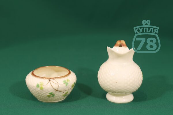 Сахарница молочник антикварные Shamrock Belleek Ирландия — изображение 2