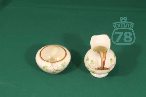 Сахарница молочник антикварные Shamrock Belleek Ирландия — изображение 3