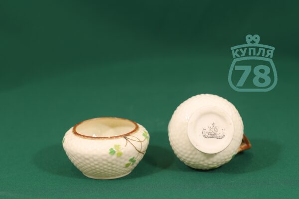Сахарница молочник антикварные Shamrock Belleek Ирландия — изображение 4