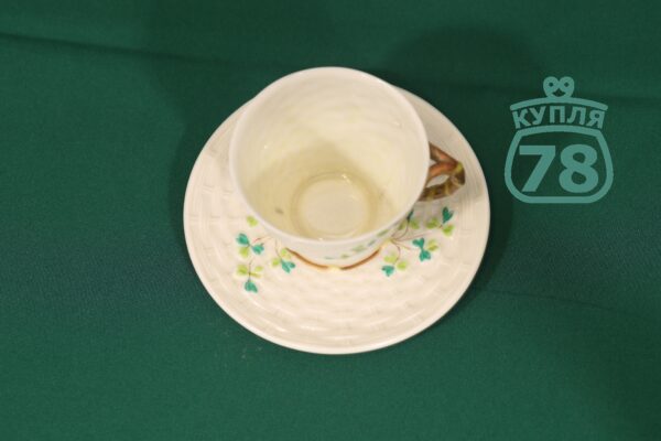 Чайная пара антикварная реставрация Shamrock Belleek Ирландия — изображение 2