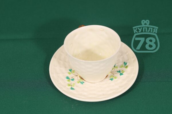 Чайная пара антикварная реставрация Shamrock Belleek Ирландия — изображение 3