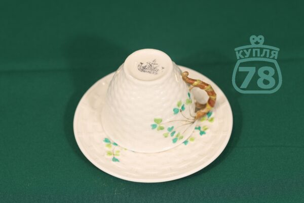 Чайная пара антикварная реставрация Shamrock Belleek Ирландия — изображение 4