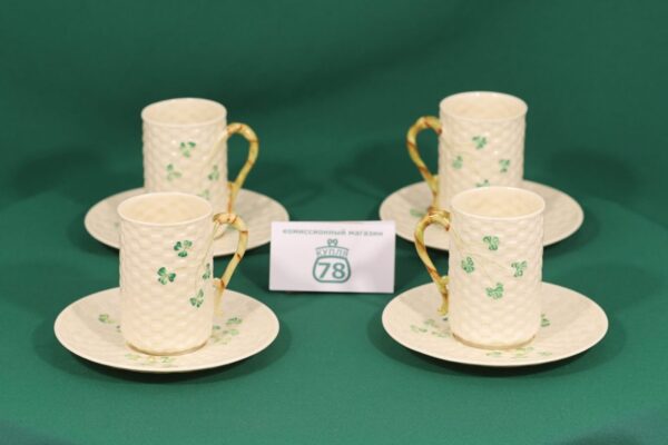 Бокал с блюдцем фарфор Belleek сервиз Shamrock
