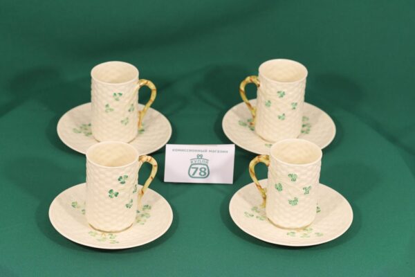 Бокал с блюдцем фарфор Belleek сервиз Shamrock — изображение 2