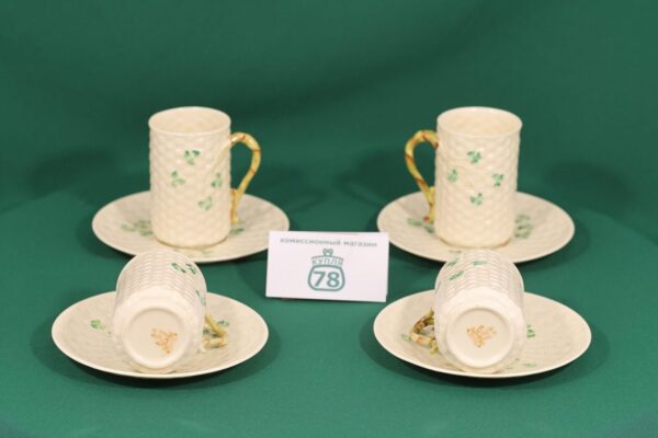 Бокал с блюдцем фарфор Belleek сервиз Shamrock — изображение 3