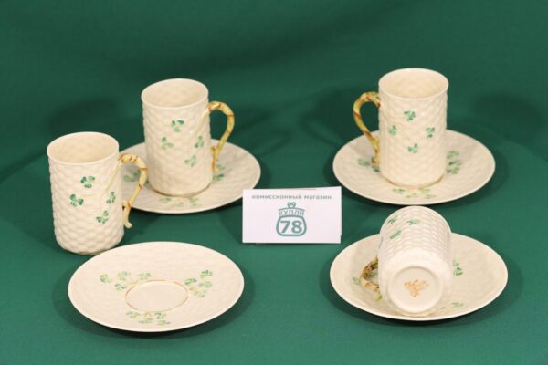 Бокал с блюдцем фарфор Belleek сервиз Shamrock — изображение 4