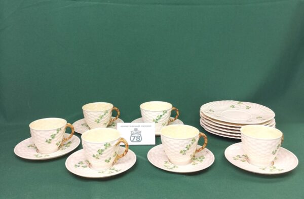 Чайное трио старинное серия Shamrock Belleek Ирландия — изображение 2