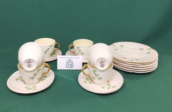Чайное трио старинное серия Shamrock Belleek Ирландия — изображение 3