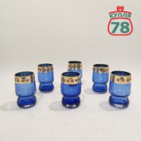 Стопки кобальтовое стекло позолота Чехия 6 шт