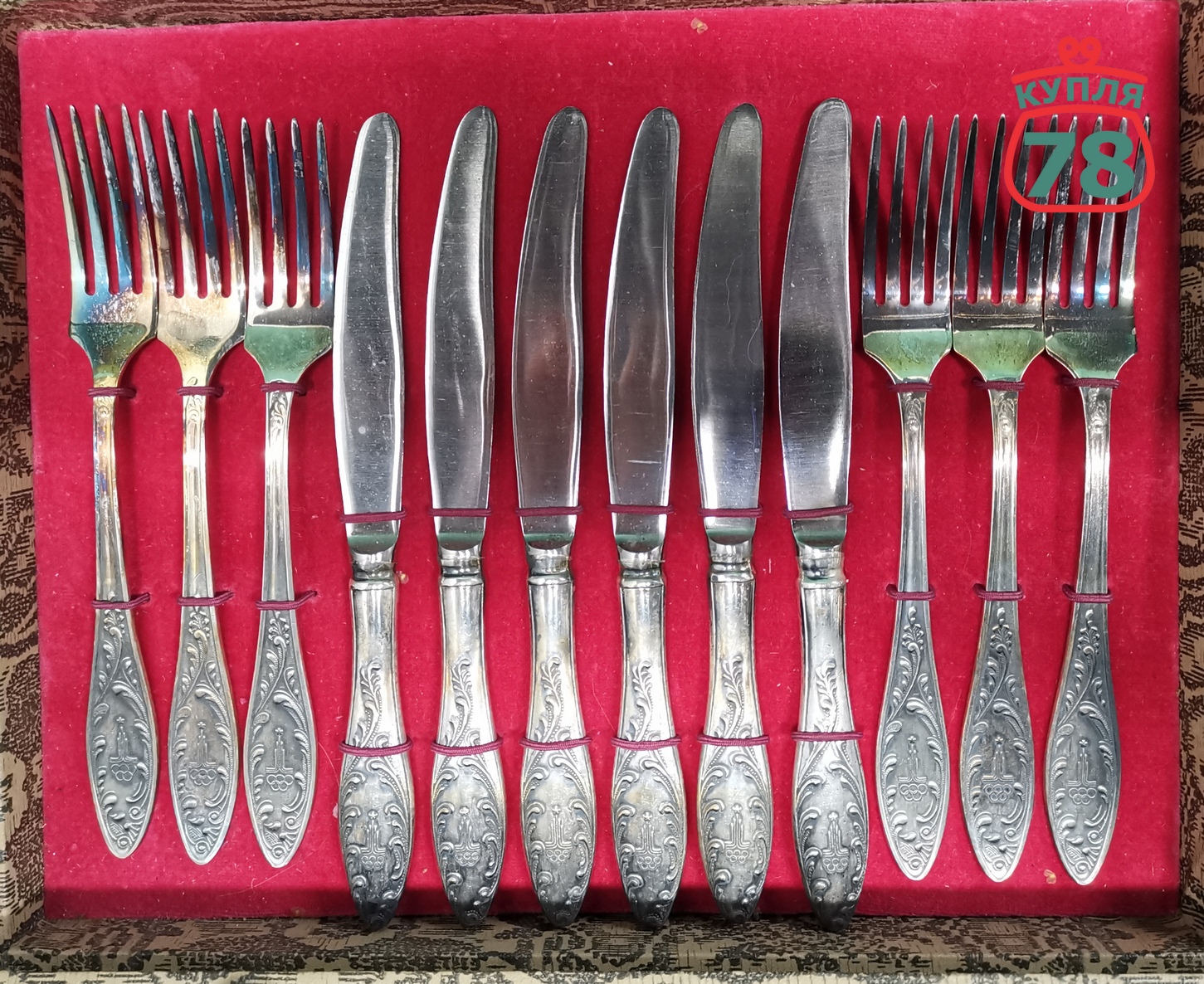 Набор столовых приборов СССР мельхиор в коробке олимпийский — изображение 3