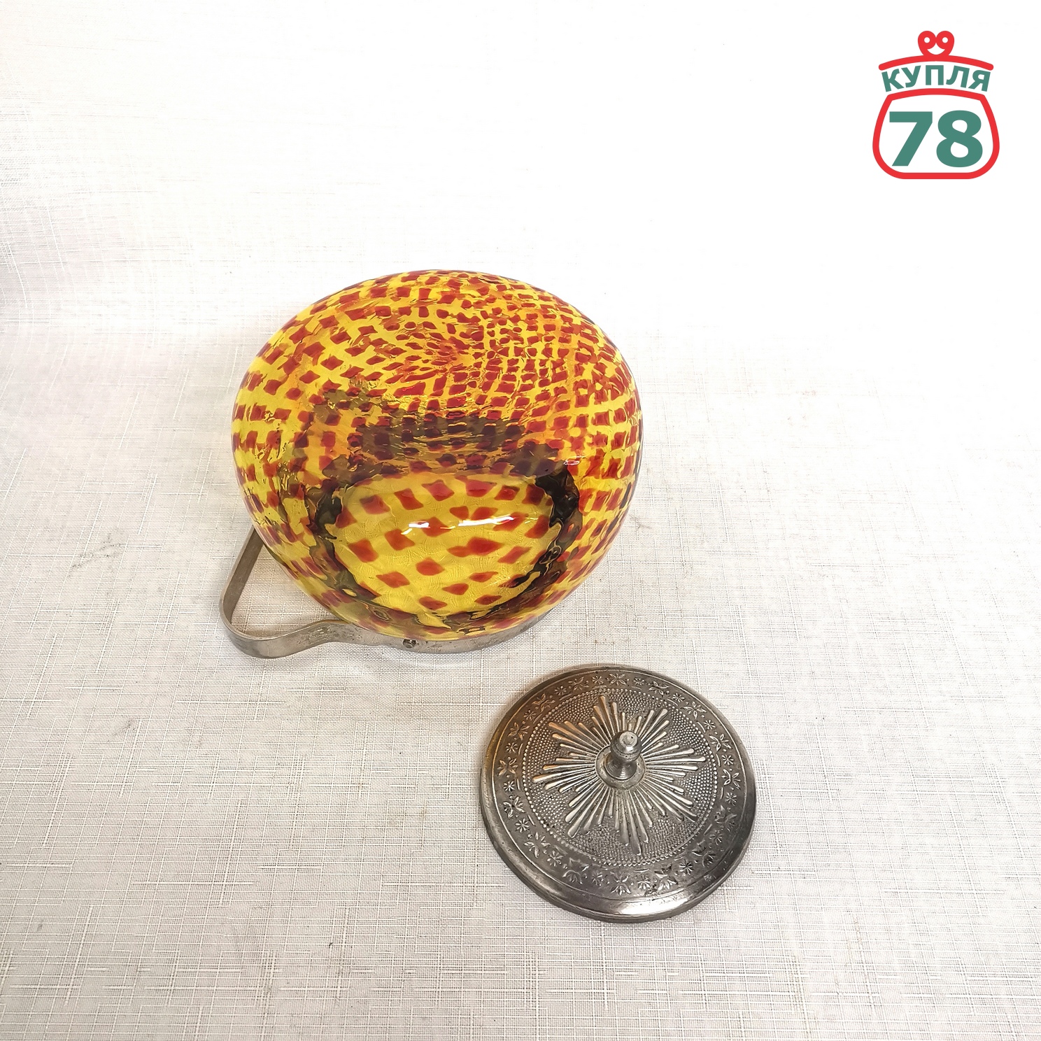 Сахарница цветное стекло СССР винтаж / 2975 — изображение 3