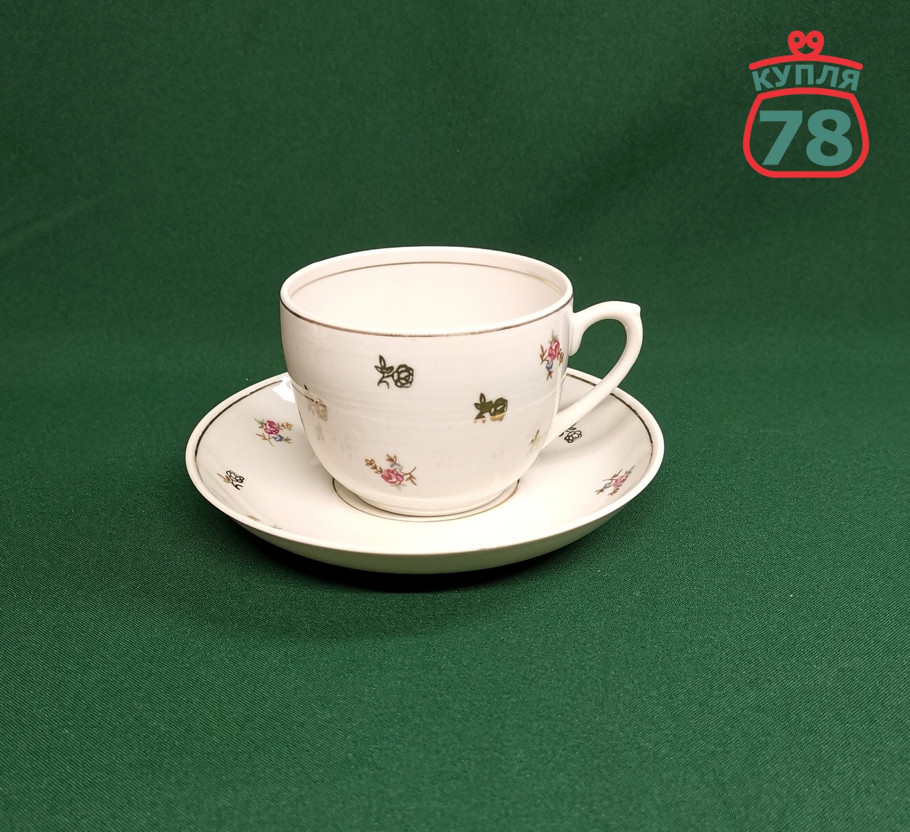 Чайная пара фарфор Дулево винтаж СССР 4 шт / 2989 — изображение 2