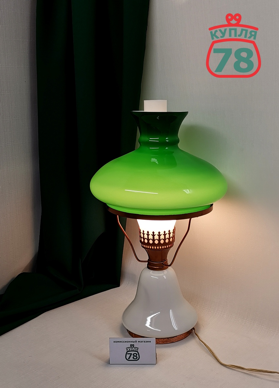 Лампа настольная СССР керосинка зелёный плафон / 3018 — изображение 2