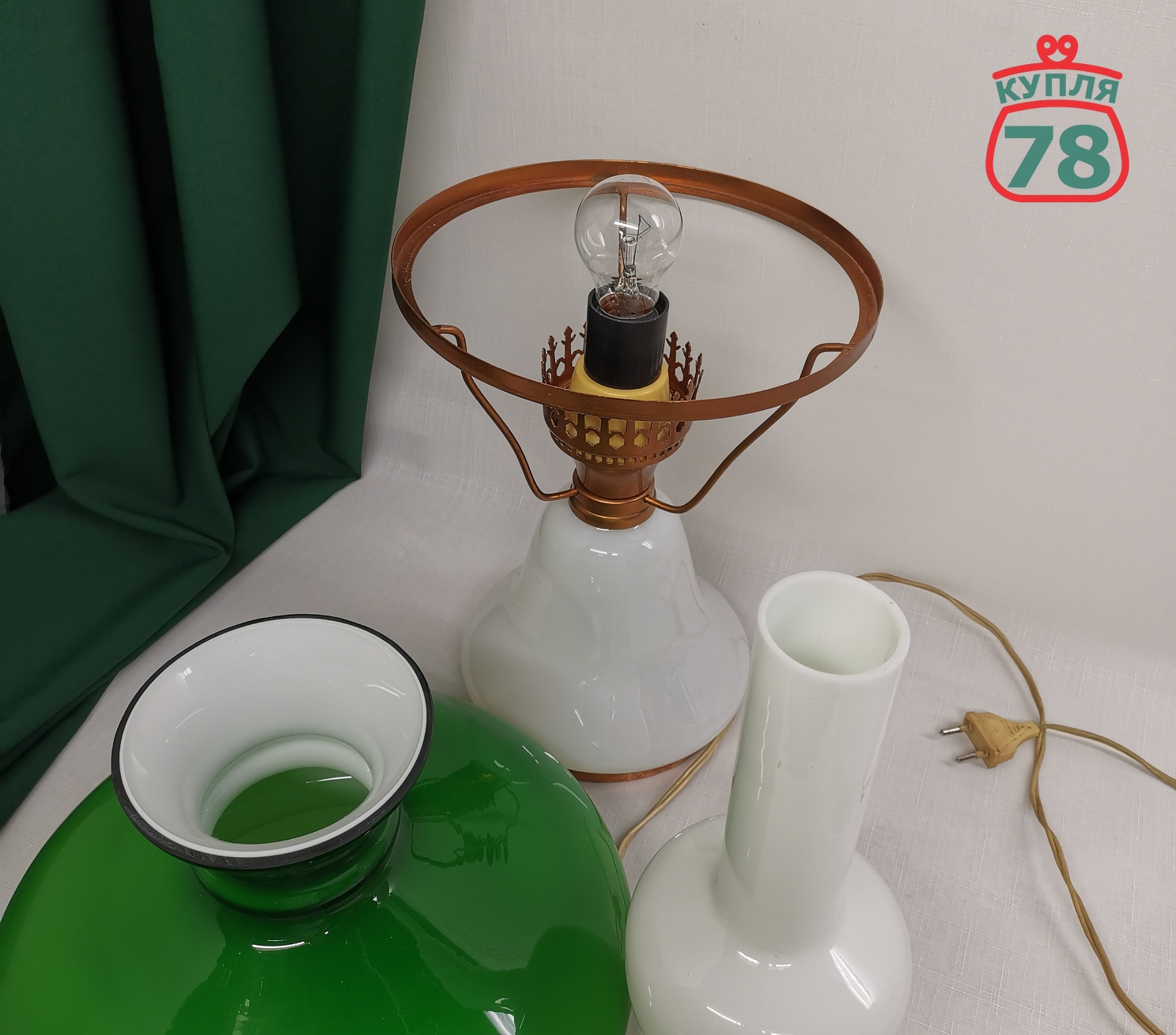 Лампа настольная СССР керосинка зелёный плафон / 3018 — изображение 3