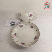 Чайная пара винтаж Красный фарфорист розы и незабудки / 3037