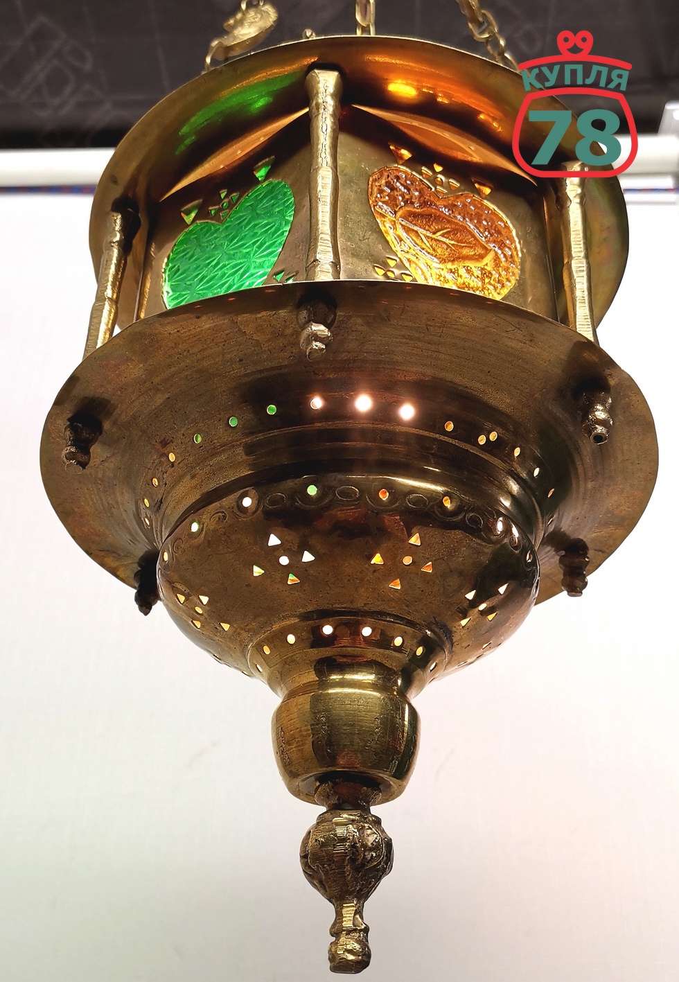 Светильник старинный в восточном стиле бронза латунь / 3040 — изображение 3