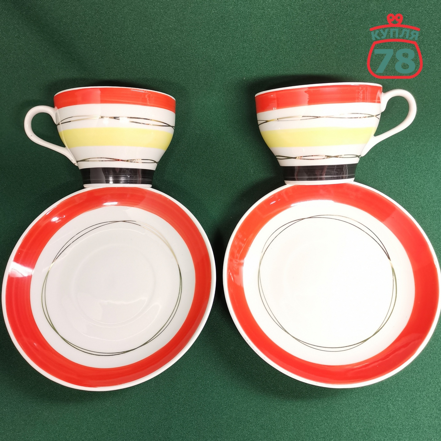 Чайная пара фарфор СССР Радиоволны винтаж Барановка / 3041 — изображение 3