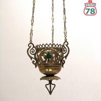 Лампадка старинная латунь подвесная с кабашонами / 3055