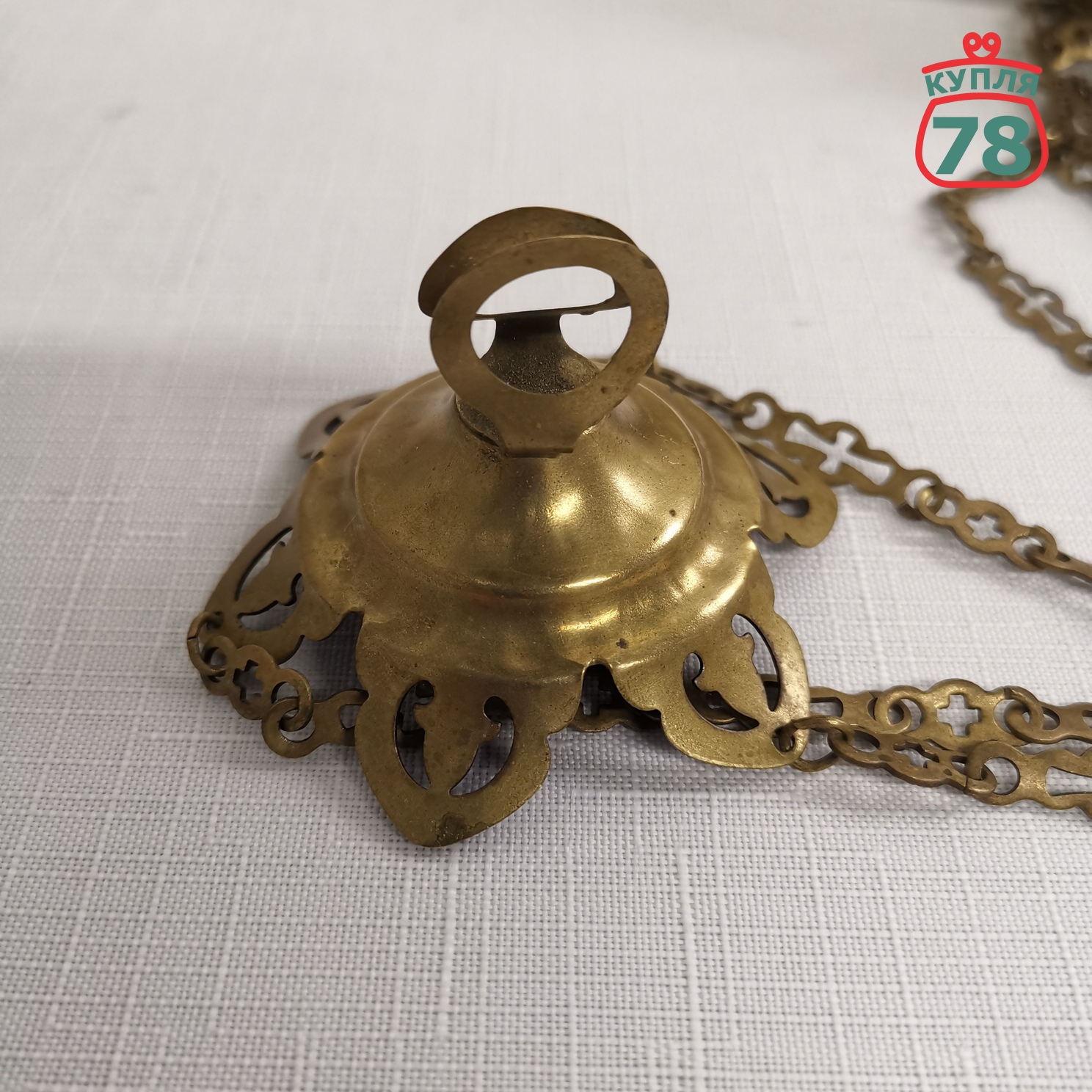 Лампадка старинная латунь подвесная с кабашонами / 3055 — изображение 5