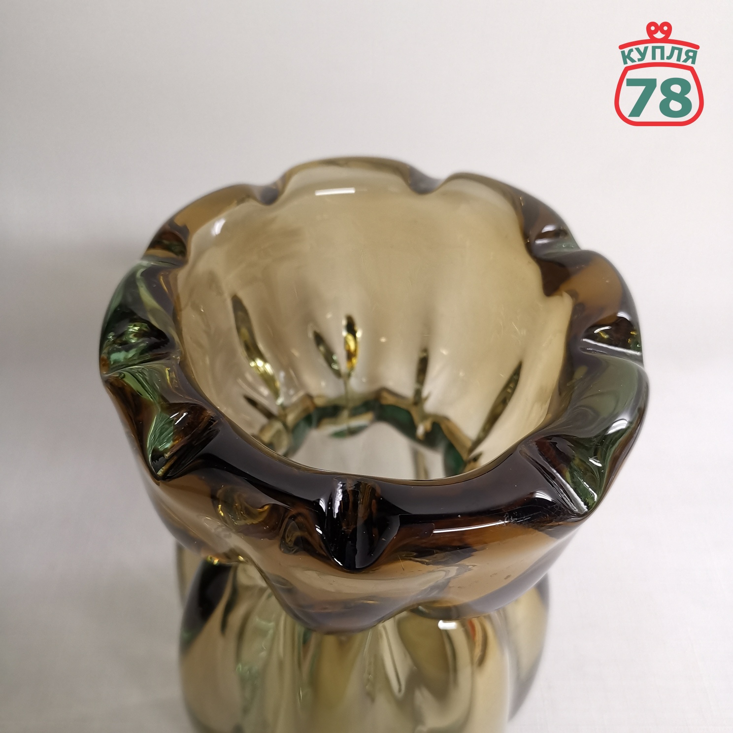 Ваза для цветов цветное стекло Чехия винтаж / 3066 — изображение 3