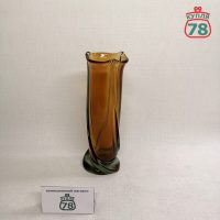 Ваза для цветов СССР изумрудно медовое стекло / 3079