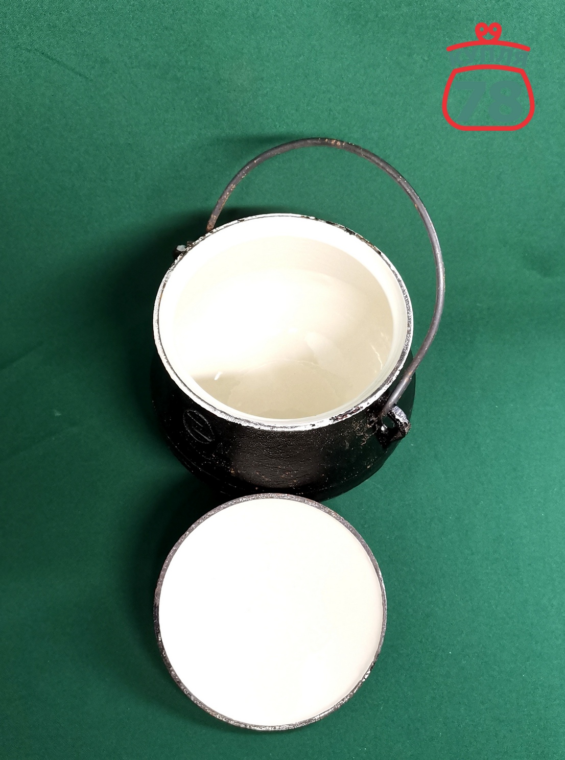 Котелок чугунный эмалированный СССР новый с крышкой / 3134 — изображение 2