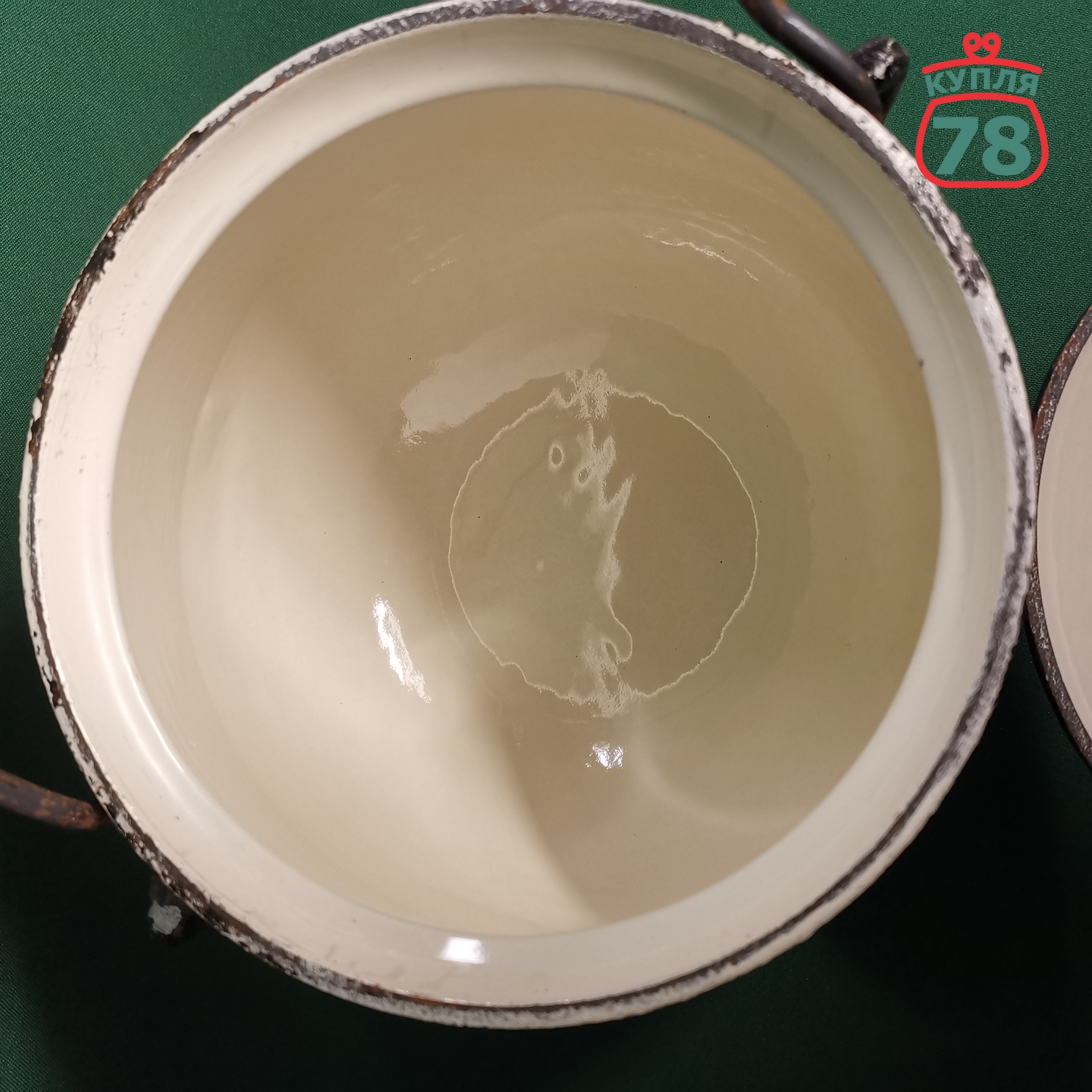 Котелок чугунный эмалированный СССР новый с крышкой / 3134 — изображение 3