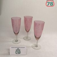 Бокалы для вина розовое стекло СССР Снежинка 3 шт / 3150