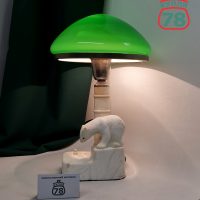 Лампа настольная мрамор с медведем зелёный плафон / 3170