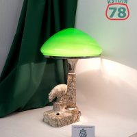 Лампа настольная мрамор с медведем зелёный плафон / 3227