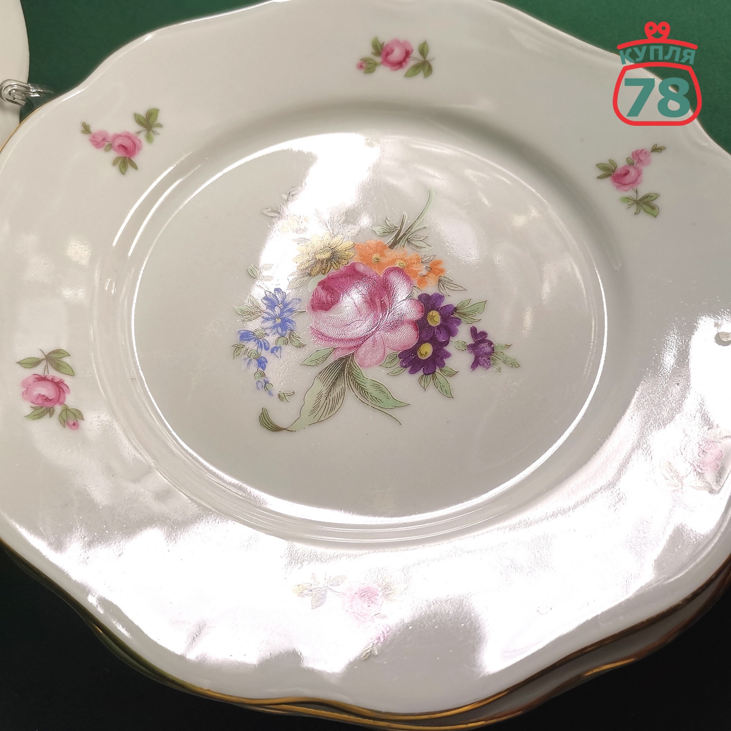 Тарелки фарфор Богемия Чехия мейсенский букет 4 шт / 3271 — изображение 2