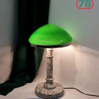 Лампа настольная СССР мрамор зелёный плафон / 3291