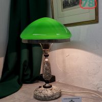 Лампа настольная СССР мрамор зелёный плафон / 3308
