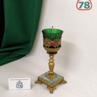 Лампадка старинная настольная латунь стекло / 3334