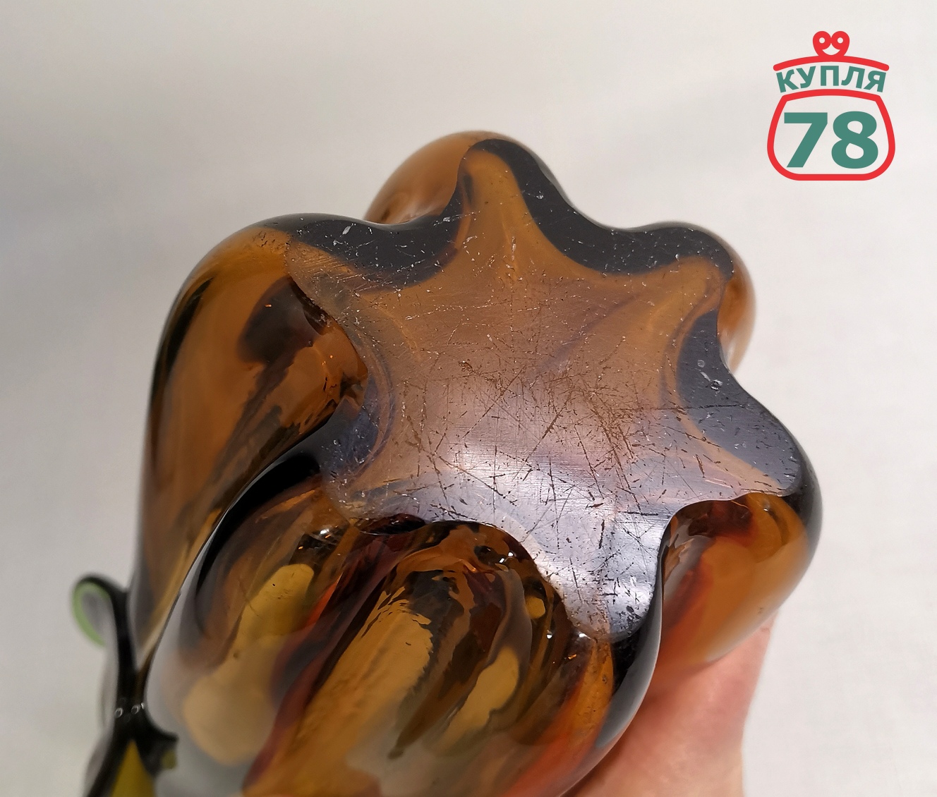 Ваза для цветов медовое стекло СССР / 3415 — изображение 4