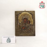 Икона старинная Богоматерь Иверская латунный оклад / 3449