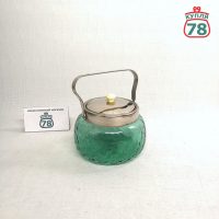 Сахарница СССР зелёное малахитовое стекло / 3837