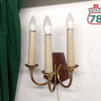 Бра парные на три лампочки латунь дерево / 3915