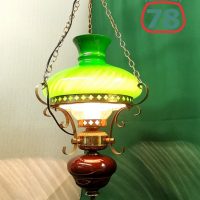Люстра керосинка Польша винтаж зелёный плафон / 3938