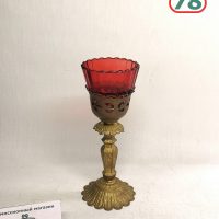Лампадка старинная настольная латунь стекло / 3964