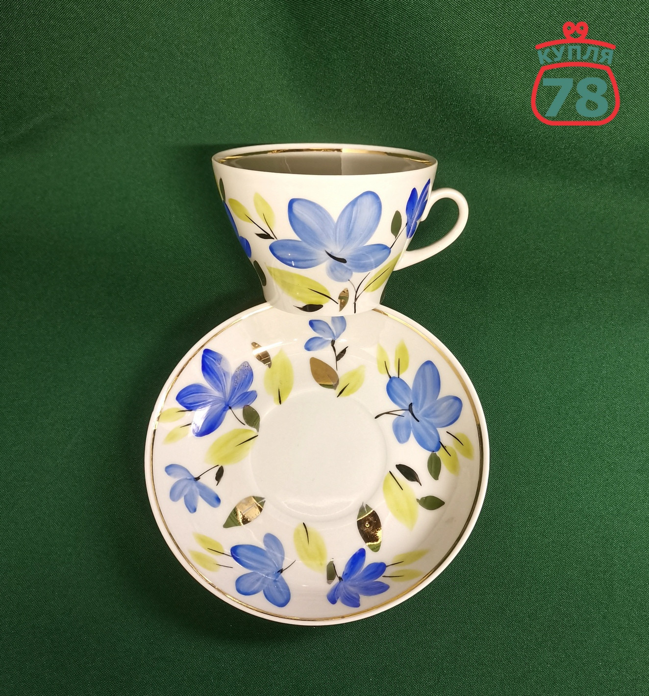 Чайная пара Синие цветы Пролетарий СССР / 4009 — изображение 2