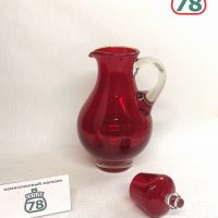 Кувшин с крышкой СССР красное стекло Красный май / 4015
