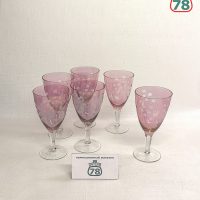 Бокалы розовое стекло винтаж резьба ландыши набор 6 шт / 4114