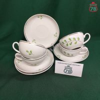Чайная пара Красный фарфорист зелёная ветка винтаж / 4126
