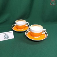 Чайная пара Красный фарфорист оранжевая с золотом винтаж / 4128