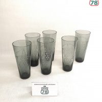 Стаканы набор 6 шт дымчатое стекло резьба СССР винтаж / 4152